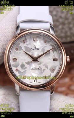 Omega De Ville Floral Dial Swiss Quartz Movement in Two Tone Casing - Steel Dial