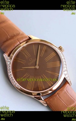 Omega De Ville Tresor Edition Swiss Quartz Watch 36MM Rose Gold Casing Brown Dial