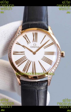 Omega De Ville Tresor Edition Swiss Quartz Watch 36MM Rose Gold Casing White Dial