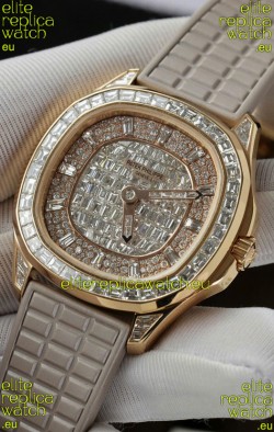 Patek Philippe Aquanaut 5062/450R-001 Rose Gold Diamonds Paved Swiss Replica Watch 