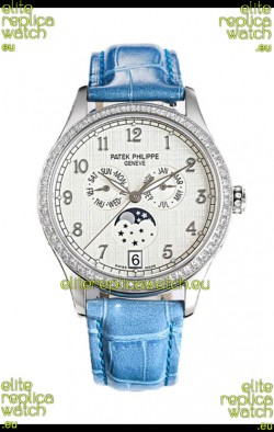 Patek Philippe Complications 4948G Annual Calendar Moonphase White Dial White Gold Swiss Replica 