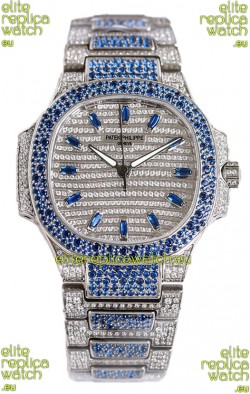 Patek Philippe Nautilus 7118R 35MM 1:1 Blue Diamonds Paved Watch in Steel Casing 