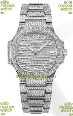 Patek Philippe Nautilus 7118R 35MM 1:1 Diamonds Paved Watch in Steel Casing 