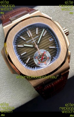 Patek Philippe Nautilus 5980/R Chronograph Rose Gold on 904L Steel Case in Brown Dial - 1:1 Mirror Replica