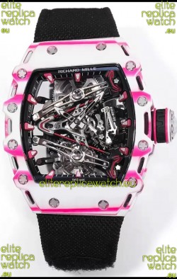 Richard Mille RM38-02 White/Pink Carbon Bubba Watson Black Nylon Tourbillon Movement 1:1 Mirror Replica