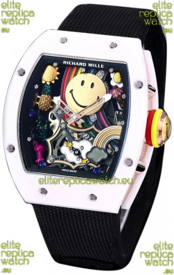 Richard Mille RM088 Smiley Tourbillon White Ceramic Casing Black Nylon Strap Replica Watch 