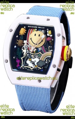 Richard Mille RM088 Smiley Tourbillon White Ceramic Casing Blue Nylon Strap Replica Watch 