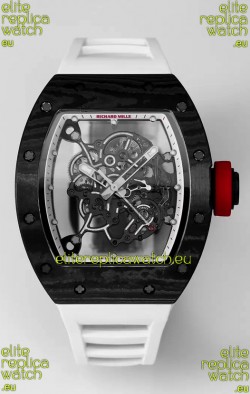 Richard Mille RM055 Black Carbon Casing White Rubber 1:1 Superclone Genuine Tourbillon Watch 