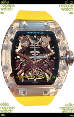 Richard Mille RM047 Samurai Genuine Tourbillon Watch Yellow Strap in Sapphires Casing 