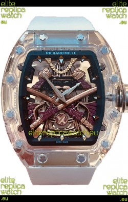 Richard Mille RM047 Samurai Genuine Tourbillon Watch White Strap in Sapphires Casing