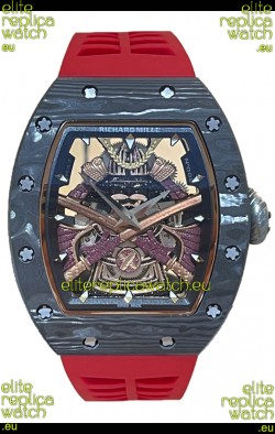 Richard Mille RM047 Samurai Genuine Tourbillon Watch in Carbon Casing Red Strap