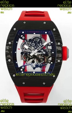 Richard Mille RM055 Black Carbon Casing Red Rubber Strap 1:1 Superclone Genuine Tourbillon Watch 