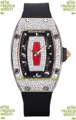 Richard Mille RM007 Diamonds Paved Red Dial 904L Steel Superclone Swiss Watch