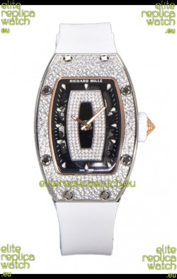 Richard Mille RM007 Diamonds Paved White Strap 904L Steel Superclone Swiss Watch