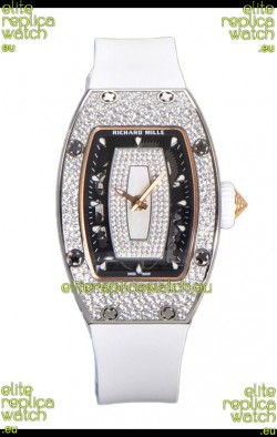 Richard Mille RM007 Diamonds Paved White Strap & Dial 904L Steel Superclone Swiss Watch