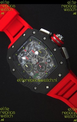 Richard Mille RM011-03 One Piece Black Forged Carbon Case Watch in Red Strap