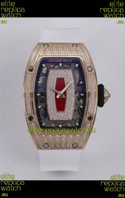 Richard Mille Super Clone RM07-01 Diamonds Paved 904L Rose Gold Casing Automatic Replica Watch