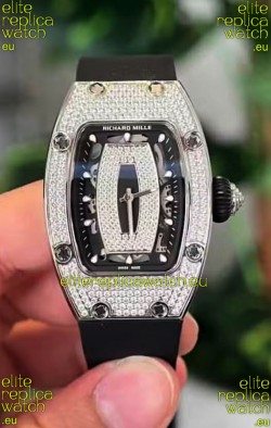Richard Mille RM007 Diamonds Paved Black Dial 904L Steel Superclone Swiss Watch
