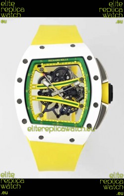 Richard Mille Super Clone RM61-01 White Ceramic Yellow Strap Swiss Replica Watch