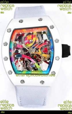 Richard Mille Super Clone RM68-01 White Ceramic Casing Nylon Strap Tourbillon Swiss Replica