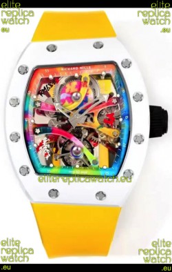 Richard Mille Super Clone RM68-01 White Ceramic Casing Yellow Strap Tourbillon Swiss Replica