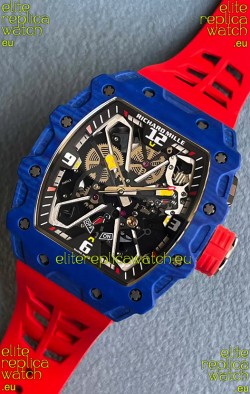 Richard Mille RM35-03 Rafael Nadal Edition Blue Carbon Fiber Casing 1:1 Mirror Replica Watch in Red Strap