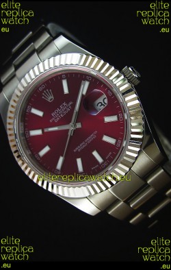 Rolex Datejust Japanese Replica Watch - Maroon Dial in 41MM with Oyster Strap