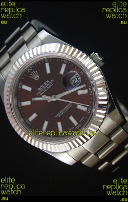 Rolex Datejust Japanese Replica Watch - Deep Red Dial in 41MM with Oyster Strap
