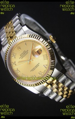 Rolex Datejust Replica Japanese Watch - Two Tone Plating with Gold Dial in 36MM Casing