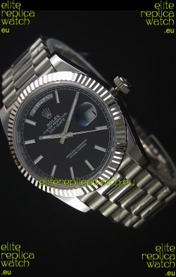 Rolex Day Date Japanese Replica Watch - Black Dial in Steel Casing - 40MM