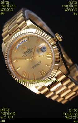 Rolex Day Date Japanese Replica Watch - Yellow Gold Casing in Gold Dial 40MM