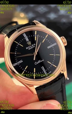 Rolex Cellini Date Ref#50505 Replica 1:1 Mirror Rose Gold Steel Black Dial Watch 