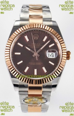Rolex Super Clone Datejust ETA 3235 Movement 41MM Two Tone Rose Gold Plating Brown Dial Watch