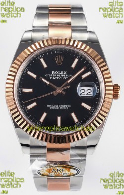 Rolex Super Clone Datejust ETA 3235 Movement 41MM Two Tone Rose Gold Plating Black Dial Watch