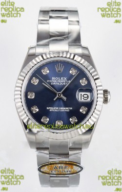Rolex Super Clone Datejust ETA 2688 Movement 31MM Stainless Steel Blue Diamonds Dial Watch 