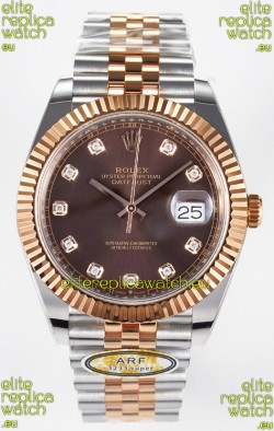 Rolex Super Clone Datejust ETA 3235 Movement 41MM Two Tone Rose Gold Plating Brown Dial Watch