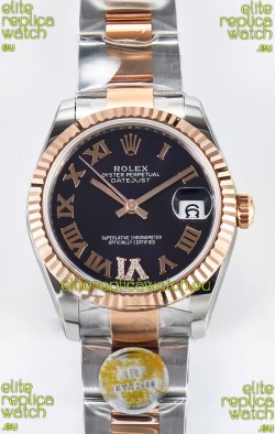 Rolex Super Clone Datejust ETA 2688 Movement 31MM Two Tone Rose Gold Swiss Black Dial