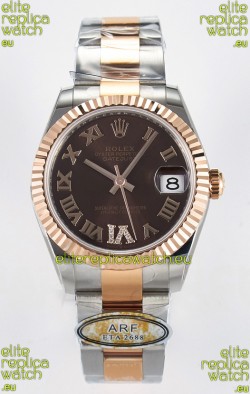 Rolex Super Clone Datejust ETA 2688 Movement 31MM Two Tone Rose Gold Swiss Brown Dial