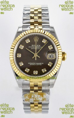 Rolex Super Clone Datejust ETA 2688 Movement 31MM Two Tone Yellow Gold Swiss Brown Dial