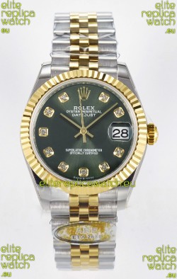 Rolex Super Clone Datejust ETA 2688 Movement 31MM Two Tone Yellow Gold Swiss Green Dial 