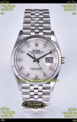 Rolex Datejust 126234 36MM Swiss Replica in 904L Steel in White Pearl Dial 1:1 Mirror Replica