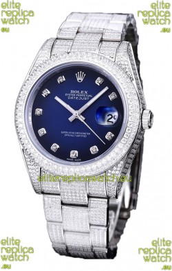 Rolex Datejust 41MM Swiss Replica - Iced Out Edition in Blue Dial 