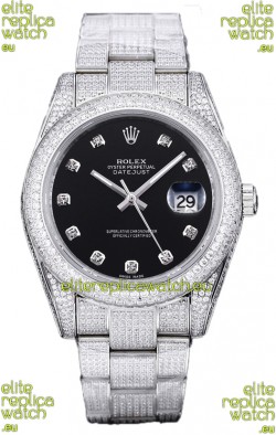 Rolex Datejust 41MM Swiss Replica - Iced Out Edition in Black Dial 