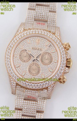 Rolex Cosmograph Daytona Rose Gold ICED OUT Cal.4130 Movement - 904L Steel Watch