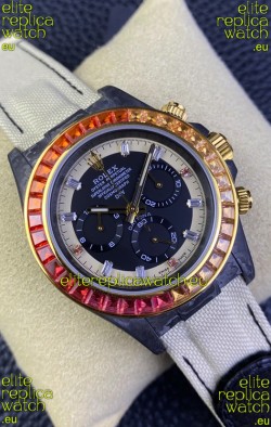 Rolex Daytona DiW Carbon Edition Rainbow Bezel - Forged Carbon Casing Beige Strap 1:1 Mirror Replica