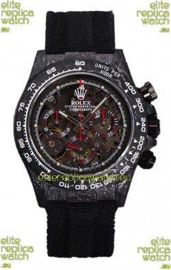Rolex Daytona DiW Skeleton Carbon Edition Watch - Forged Carbon Casing Black Strap 1:1 Mirror Replica
