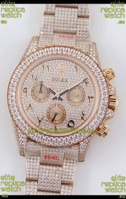 Rolex Cosmograph Daytona Rose Gold ICED OUT Cal.4130 Movement - 904L Steel Watch
