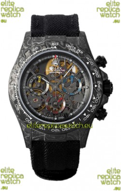 Rolex Daytona DiW Skeleton Carbon Edition Watch - Forged Carbon Casing Black Strap 1:1 Mirror Replica