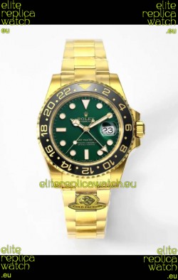 Rolex GMT Masters II Super Clone M116718 Yellow Gold Green Dial Swiss Replica Watch 