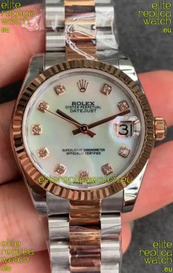 Rolex Datejust 31MM ETA-2671 Movement Swiss Replica in 904L Steel in Pearl Dial Oyster Strap